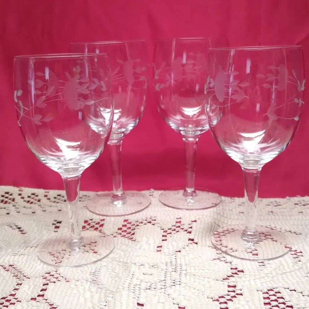 Princess House Heritage 418 Goblet Floral Drinkware Clear Set 4 Crystal Vintage